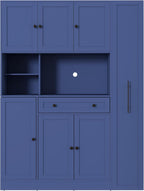 Merax 70'' Tall Traditional Freestanding Buffet with Hutch, Large Kitchen Pantry Storage Cabinet Cupboard with Pull-Out Side Cabinet, Door Shelves and Drawer, Blue