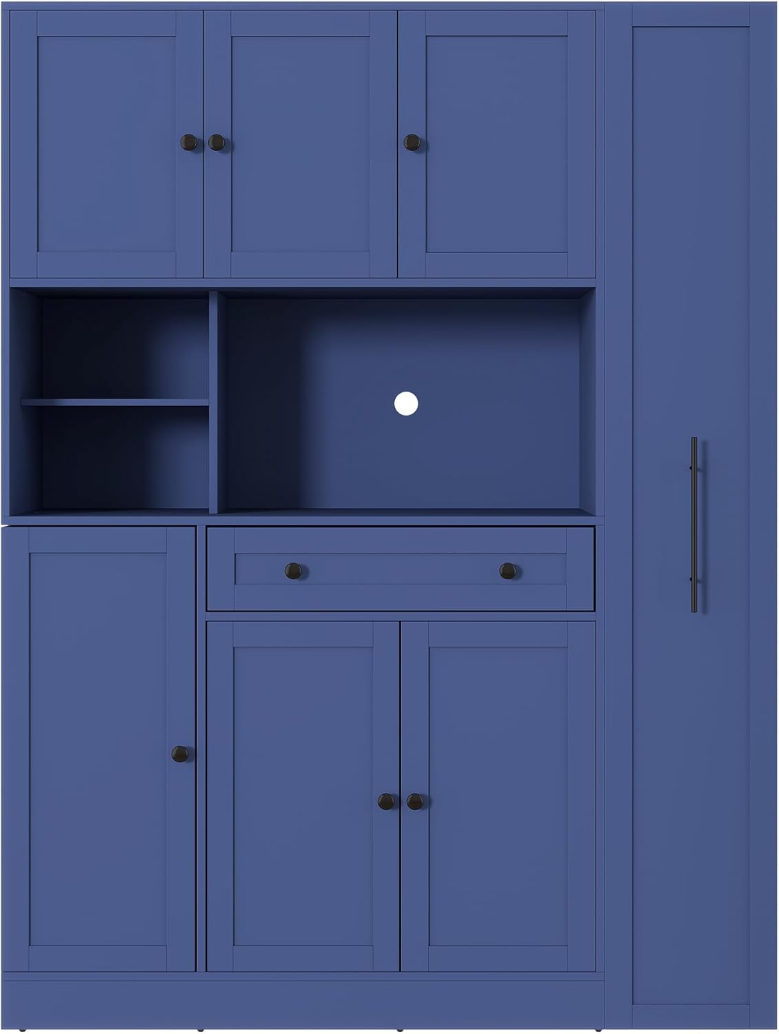 Merax 70'' Tall Traditional Freestanding Buffet with Hutch, Large Kitchen Pantry Storage Cabinet Cupboard with Pull-Out Side Cabinet, Door Shelves and Drawer, Blue