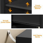 RoyalCraft 59" Makeup Vanity Desk, Black Vanity Dresser for Girls and Women | Modern Dressing Table with 3 Drawers & 1 Door, Vanity for Bedroom, L Sharped Corner Table No Mirror