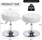 360° Swivel PU Leather Vanity Stool, White Makeup Chair for Bedroom, Large Round Ottoman Stool