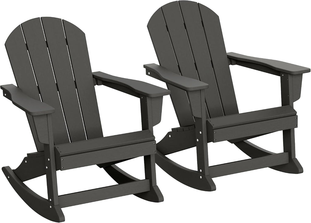 WestinTrends Malibu 2 Piece Set Outdoor/Patio Poly Adirondack Rocking Chairs (2 Seater), Gray