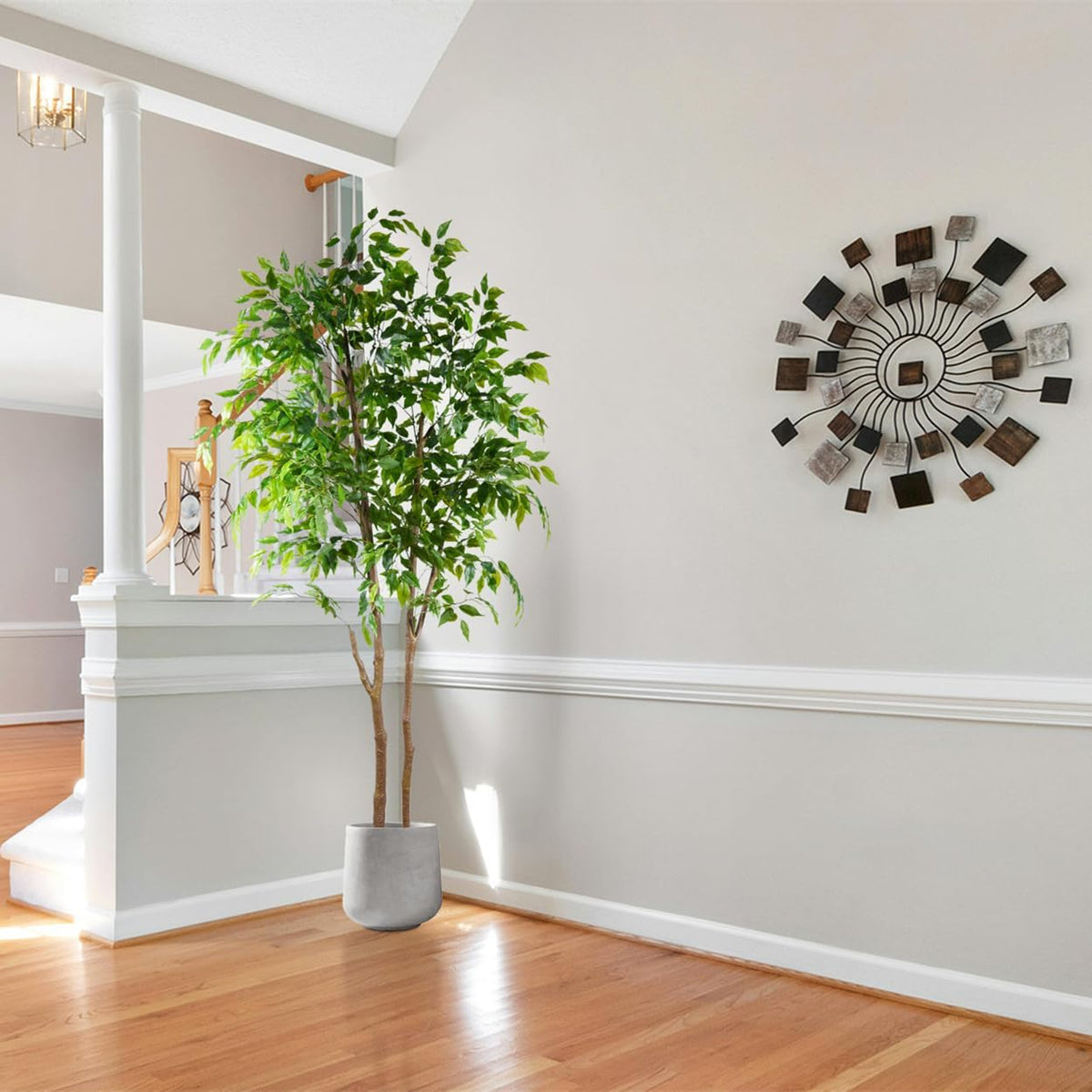 Artificial Ficus Tree, 6ft Tall Fake Ficus Tree with Basket, Faux Plant for Indoor Outdoor Home Livingroom Office Garden Porch Décor