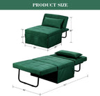 Green Sofa Bed, Convertible Chair 4 in 1 Multi-Function Modern Folding Ottoman Guest Bed with Adjustable Sleeper for Small Room Apartment
