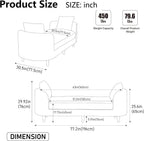 77" End of Bed Bench King Size,Chenille Extra Large Window Bench with 2 Pillows,End of Bed Couch,Upholstered Daybed Bench for Living Room(Beige,Ivory,White)