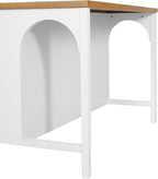 Christopher Knight Home Elle 56" Kitchen Island with Open Storage, Farmhouse Rubberwood Kitchen Island Table with Arch Detail, Storage Cabinet with 3 Open Shelves, Kitchen Prep Table, White+Natural