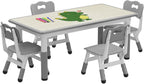 Jojoka Kids Table and 4 Chairs Set, Adjustable Toddler Activity Table Set, Wipe-Clean Desktop, Non-Slip Legs, Height Adjustable Kids Furniture for Home, Preschool, Daycare, Ages 2-10-Gray