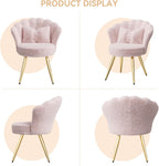 Plush Sherpa Accent Chair with Gold Metal Legs, Fluffy Vanity Chair for Makeup Room, Upholstered Guest Chair for Living Room, for Bedroom, Pink