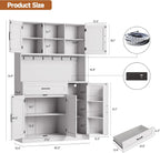ONBRILL 71" Kitchen Pantry Storage Cabinet with LED Light/Outlet, Off-White | Pantry Cabinet, Kitchen Hutch with Microwave Shelf & 6 Hooks, Door Shelves & Drawer & Adjustable Shelves, for Dining Room