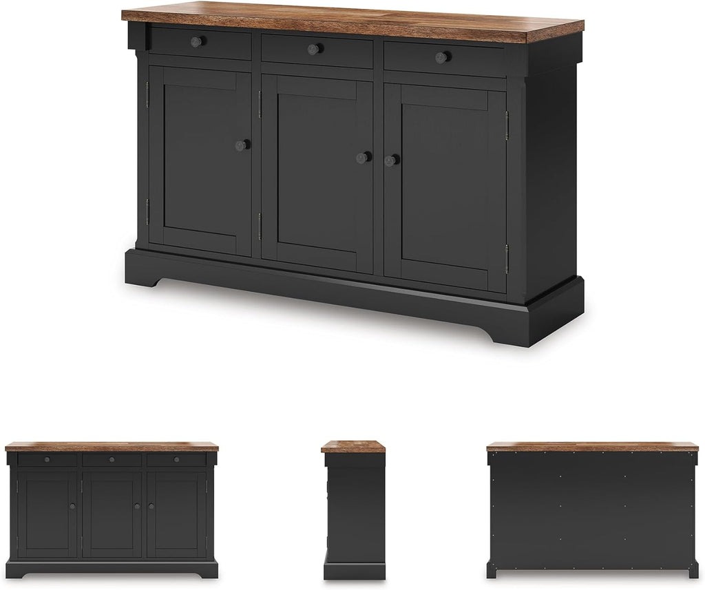 Signature Design by Ashley Wildenauer Buffet Cabinet, Modern Farmhouse Two-Tone Design, Hardwood Solids, Mango Wood Veneer and MDF Substrate, Sideboard Storage for Dining Rooms, Black & Brown, 59" W