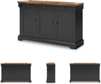Signature Design by Ashley Wildenauer Buffet Cabinet, Modern Farmhouse Two-Tone Design, Hardwood Solids, Mango Wood Veneer and MDF Substrate, Sideboard Storage for Dining Rooms, Black & Brown, 59" W