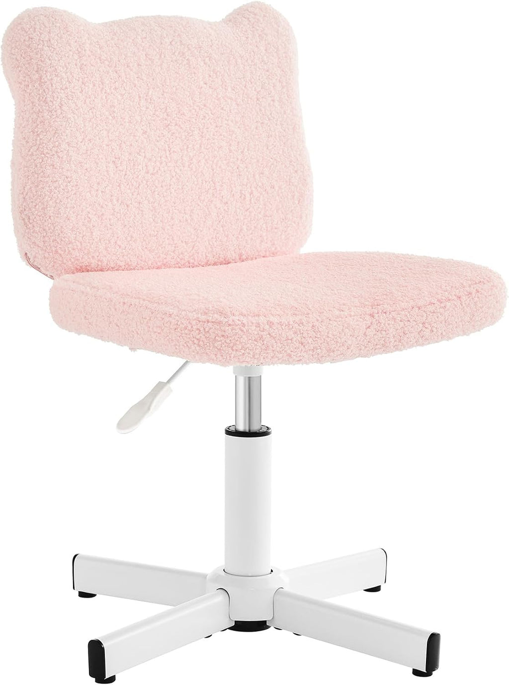 LUE BONA Upgraded Cute Bear Ear Vanity Chair for Teen Girls, Height Adjustable 13.8"-18.9" 360° Swivel Stool with Back Support, Stain Resistant Black Foot Caps, Teddy Velvet, 350lbs, Light Pink