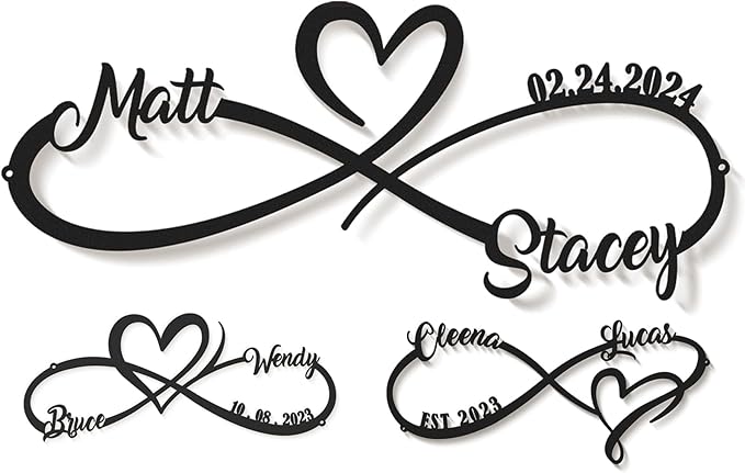 Personalized Anniversary Wedding Gifts for Couples 2025, Customized Metal Infinity Signs with Names & Date, Love Heart Unique Wall Art for Newlyweds Valentines