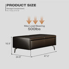 47 Inches Ottoman with Storage, Rectangle Faux Leather Ottoman Bench/Footrest/Shoes Bench, Upholstered Coffee Table for Living Room, Bedroom, Entryway, Black