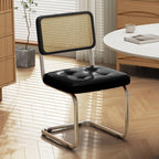 Rattan Dining Chairs Set of 2, Modern Dining Room Chairs with Solid Wood for Kitchen Living Room, Mid Century Comfy Chairs, Upholstered Faux Leather Black