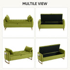 48" End of Bed Bench, Modern Storage Benches with Button-Tufted, Velvet Upholstered Storage Ottoman Bench for Foot of Bed with Arms, Gold Legs Window and Entryway, Olive Green