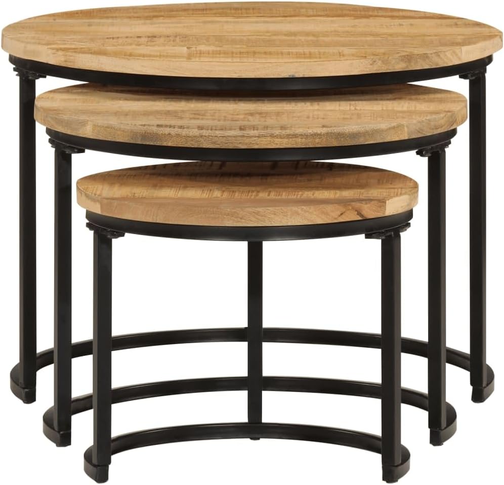 Nesting Tables 3 pcs Solid Mango Wood | Space-Saving Design, Sturdy Tabletop, Versatile for Living Room, Bedroom, Office