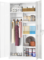 Bonusall Metal Wardrobe Closet, 72" Armoire Wardrobe with Lockable Doors, Split Closet Design, Left for Hanging and Right for Shelves, Armoires for Home Office, Bedroom, Laundry Room(White)