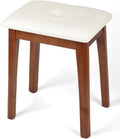 Solid Wood Vanity Stool with Cushion | 11"D x 15"W x 18" H - Small Wooden Ottoman Bench Chair Padded Seat for Bedroom/Living Room/Office/Makeup Vanity