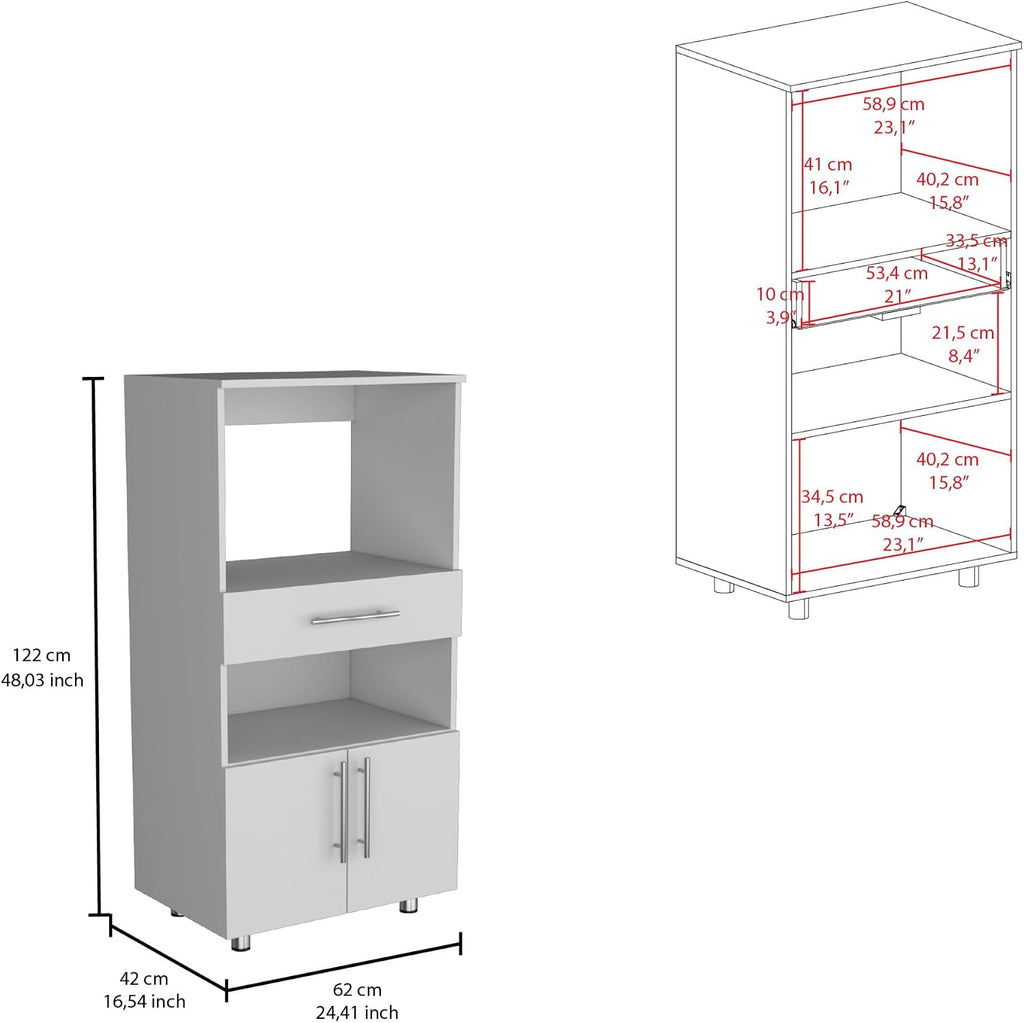 Worland Pantry Cabinet with Microwave Stand, Multi-Functional with Drawer and 2-Door