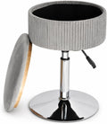 2 in 1 Adjustable Storage Vanity Stool with Flip-Over Wood Tray | 360° Swivel Vanity Chair with Storage, Small Round Makeup Stool for Vanity, Gray Velvet