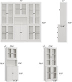 TUSY 71'' Tall Pantry Cabinet, Kitchen Hutch Storage Cabinet, Buffet Hutch Set of 3, China Cabinet with Glass Doors, 5-Tier Storage Cabinets for Dining Room, Living Room (White)