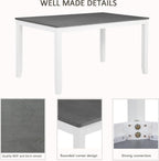 Merax 6-Piece Modern Dining Table Set with Chairs and Bench, Wood Kitchen Table Set for 4-6, Rectangular Kitchen Dining Table for Dining Room, Kitchen, Small Apartment, White+Gray