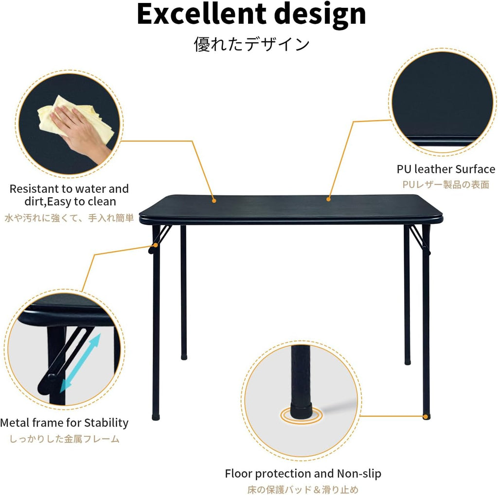 BOOSDEN Folding Card Table and Chairs Set for Indoor Outdoor, 2 Pack, Black | Portable Foldable Table and Chair, Space-saving Table with Chairs Set for Dining, Game, Camping, Apartment
