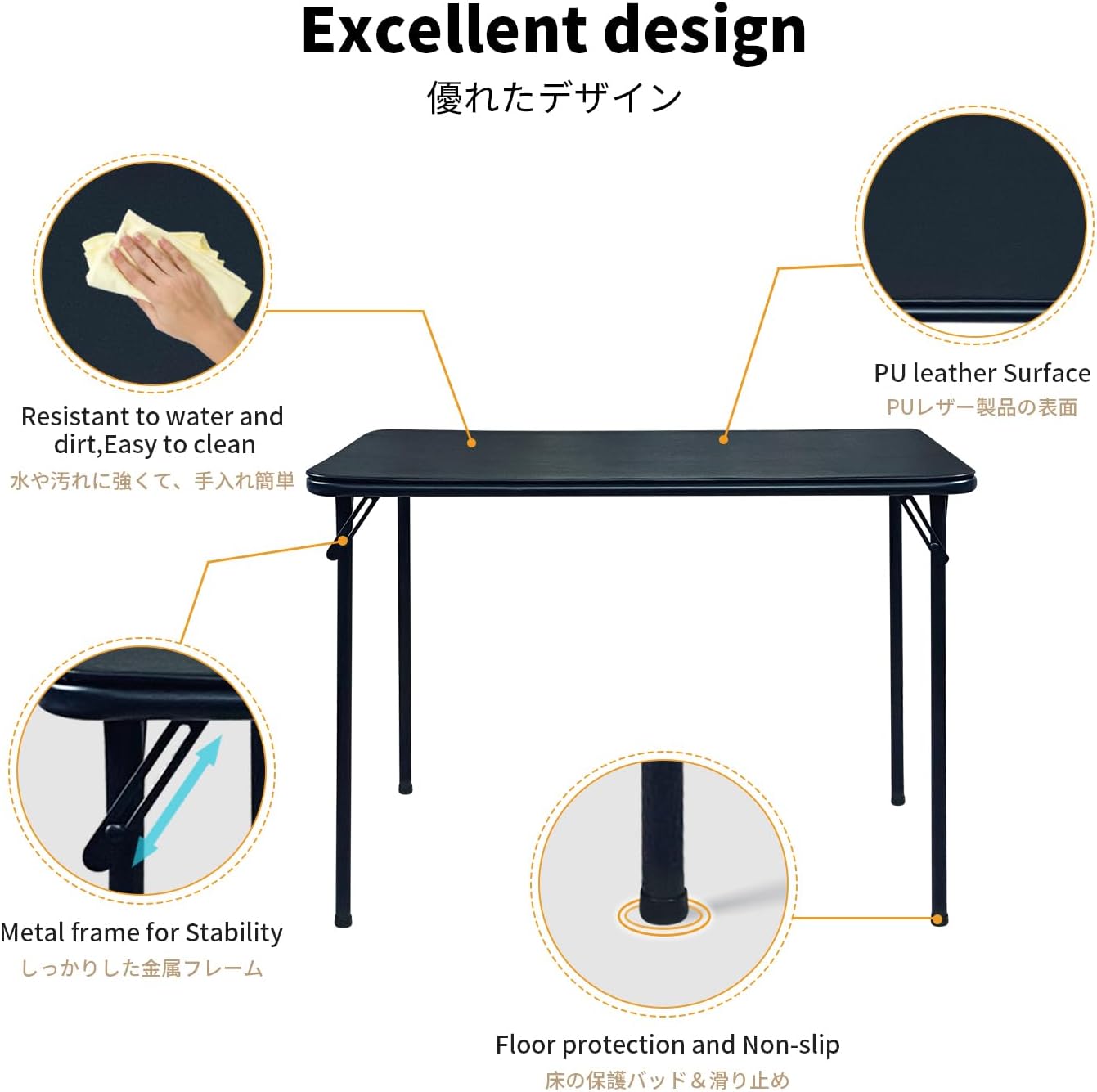 BOOSDEN Folding Card Table and Chairs Set for Indoor Outdoor, 2 Pack, Black | Portable Foldable Table and Chair, Space-saving Table with Chairs Set for Dining, Game, Camping, Apartment