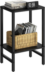 YUFAM Side Table End Table Tall Night Stand 2-Tier for Living Room Bedroom Bathroom Office Furniture Black