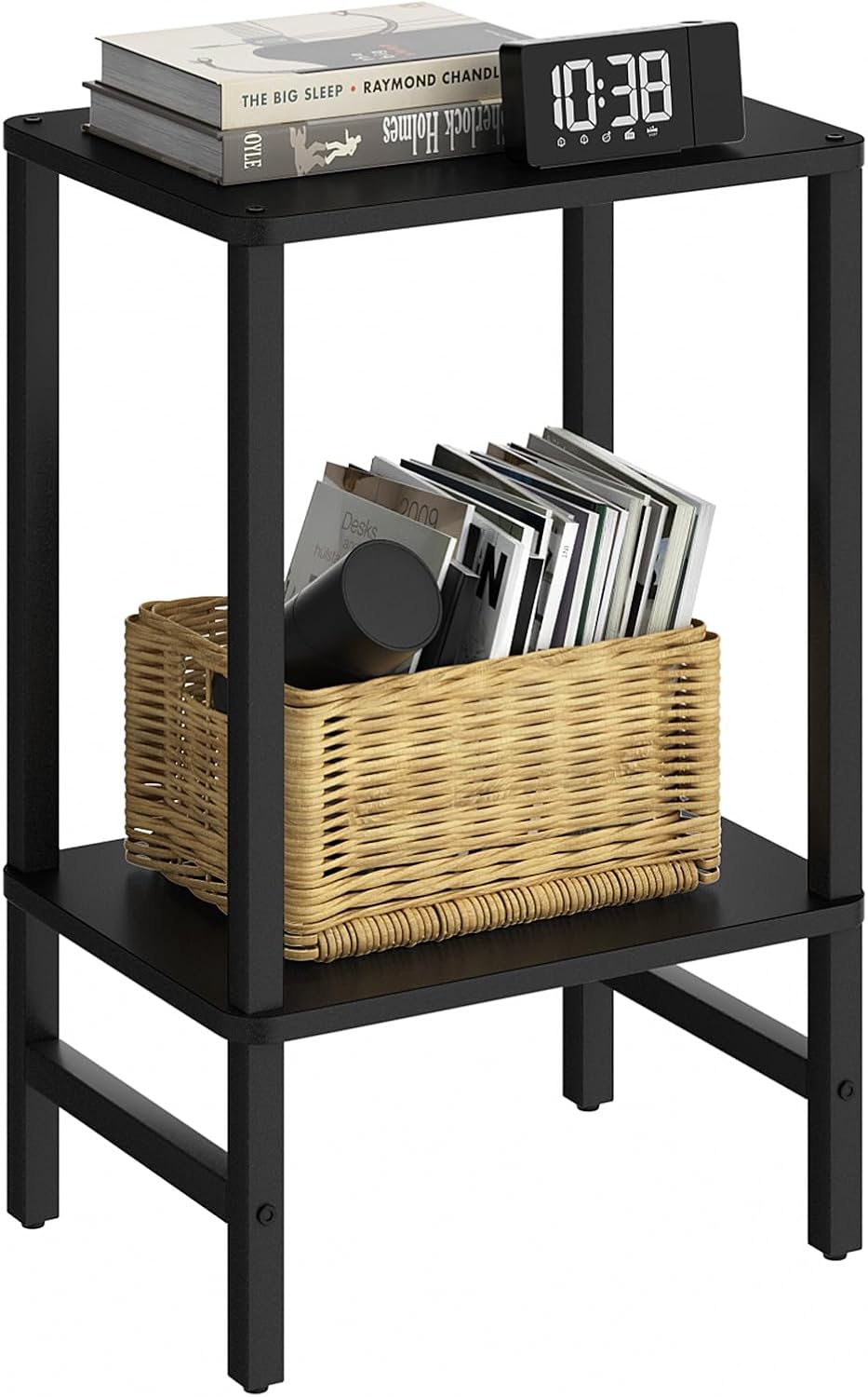 YUFAM Side Table End Table Tall Night Stand 2-Tier for Living Room Bedroom Bathroom Office Furniture Black