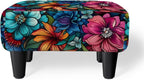 Flower Small Foot Stool Ottoman, Vintage Floral Linen Footrest for Couch | Soft Padded Cushion, Sturdy 4-Leg Frame, Non-Slip Feet, Compact 15" Size, Easy Assembly, Versatile Use