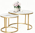 Round Nesting Coffee Table Set of 2, Marble Top Metal Frame | Space-Saving Design, Scratch-Resistant Top, 99 lbs Capacity, Living Room & Bedroom, Easy Assembly