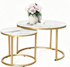 Round Nesting Coffee Table Set of 2, Marble Top Metal Frame | Space-Saving Design, Scratch-Resistant Top, 99 lbs Capacity, Living Room & Bedroom, Easy Assembly