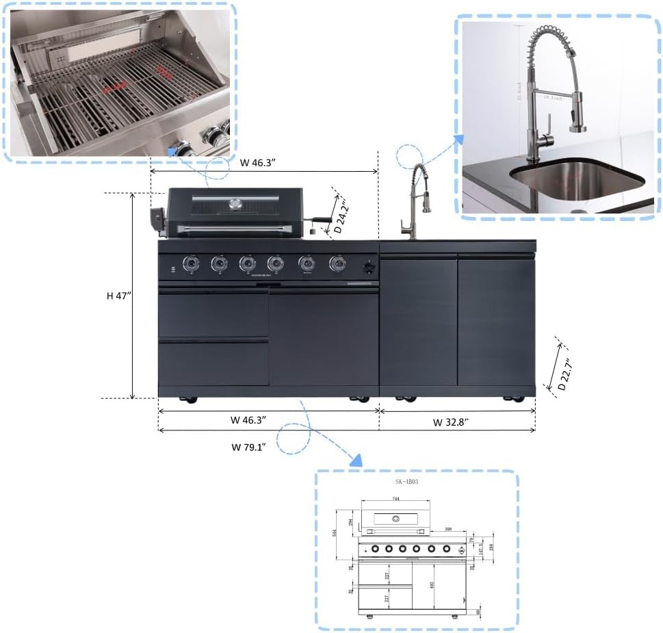 Premium Stainless Steel Outdoor Kitchen Island with Built-in Grill, Rotisserie, Wine Cooler, Granite Countertop and Storage