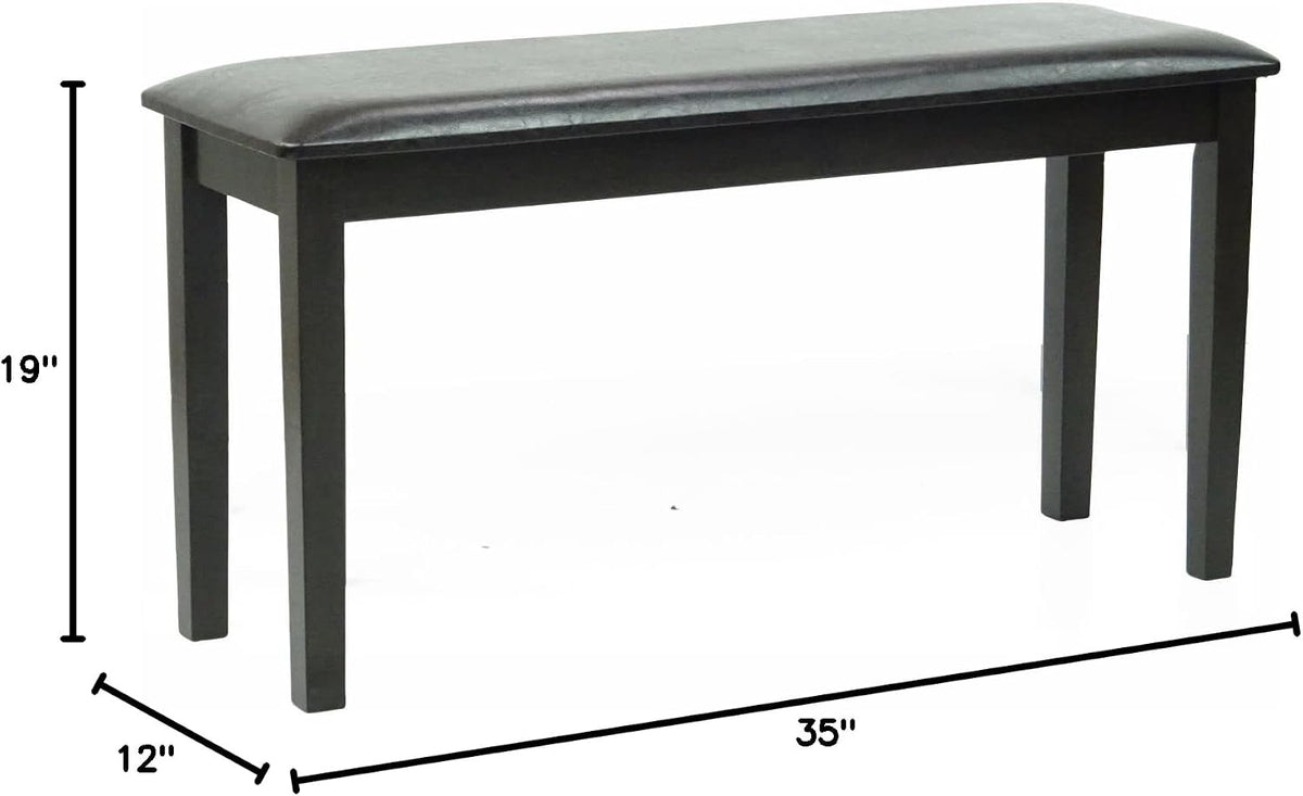 Dining Kitchen Solid Wooden Stained Bench Padded Seat Espresso Black Finish
