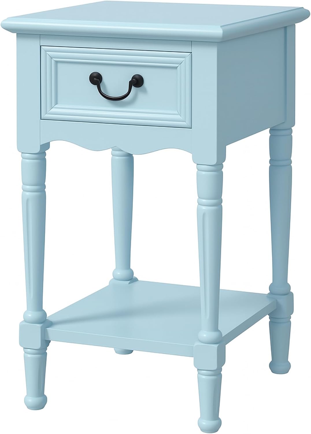 Urban Designs Wooden Accent Table/Nightstand with Drawer and Bottom Shelf – 29" H, 16" L x 16" W - Light Blue