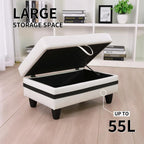 Leather Storage Ottoman Bench,33.5" Large Square Ottoman with Storage, Foot Rest Footstool Bench Coffee Table with Thick Cushion for Home Decor/Entryway/Living Room/Bedroom/Rv Car,White&Black