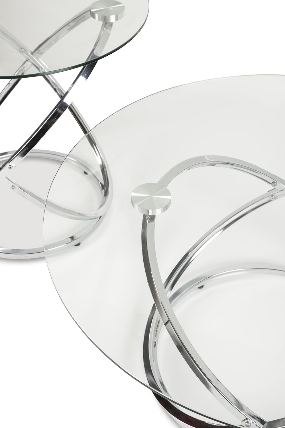 GTU Furniture Contemporary Glass Round 3-Piece Coffee Table Set, Cocktail Table with 2 Matching End Tables, Chrome Finish Finish for Living Room