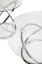 GTU Furniture Contemporary Glass Round 3-Piece Coffee Table Set, Cocktail Table with 2 Matching End Tables, Chrome Finish Finish for Living Room