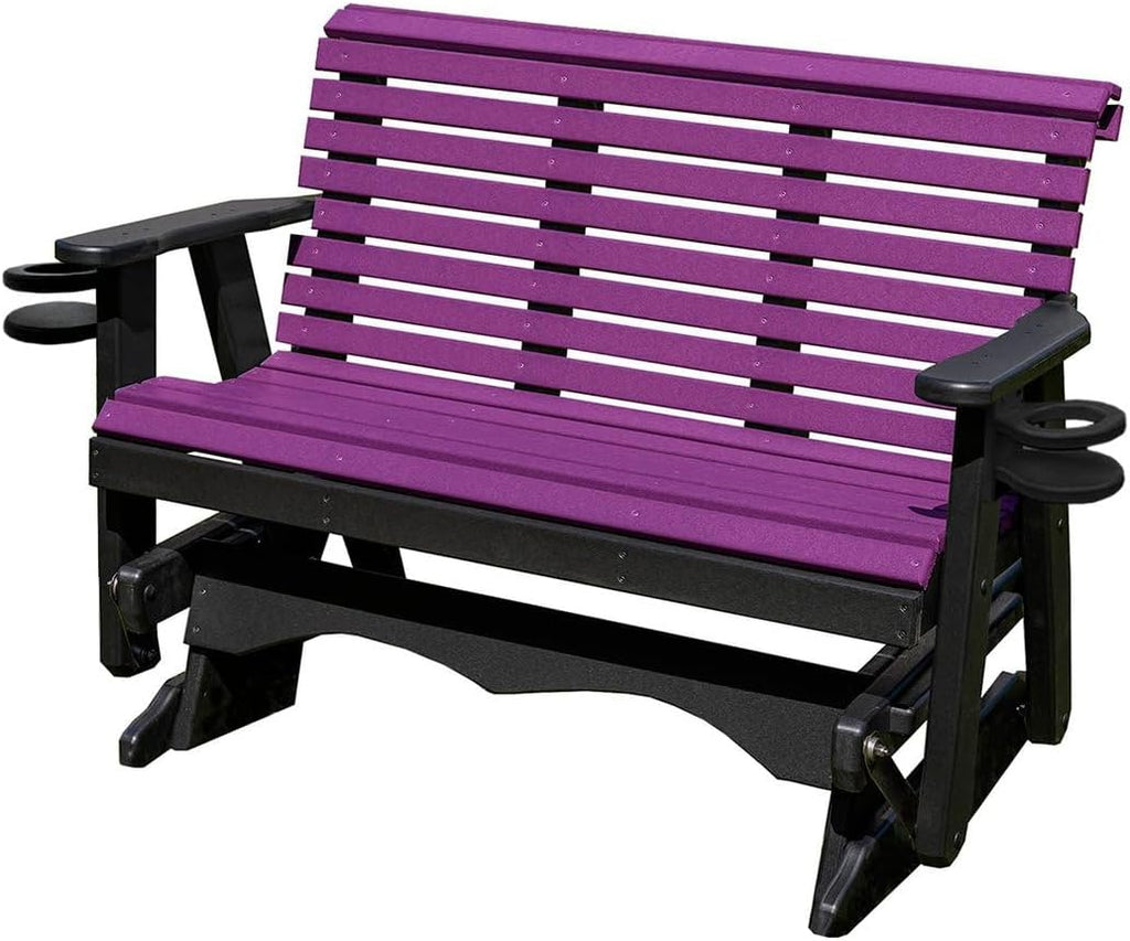 5 FT Purple Amish-Made Porch Glider – 1000 lb Heavy-Duty Poly Lumber wood Roll Back Glider – USA Crafted HDPE Outdoor Seating Furniture - Stainless Steel Hardware – Smooth, Quiet Glide - CupHolders