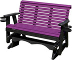 5 FT Purple Amish-Made Porch Glider – 1000 lb Heavy-Duty Poly Lumber wood Roll Back Glider – USA Crafted HDPE Outdoor Seating Furniture - Stainless Steel Hardware – Smooth, Quiet Glide - CupHolders