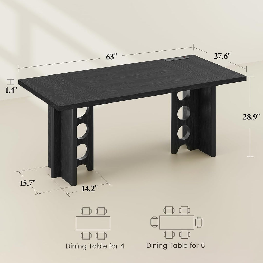 Dining Table for 4 People, Rectangle Kitchen Table with Elegant Design Legs, Modern Dining Room Tables for Small Space, Easy to Assemble, Pretty Sturdy, Heavy Duty (Black)