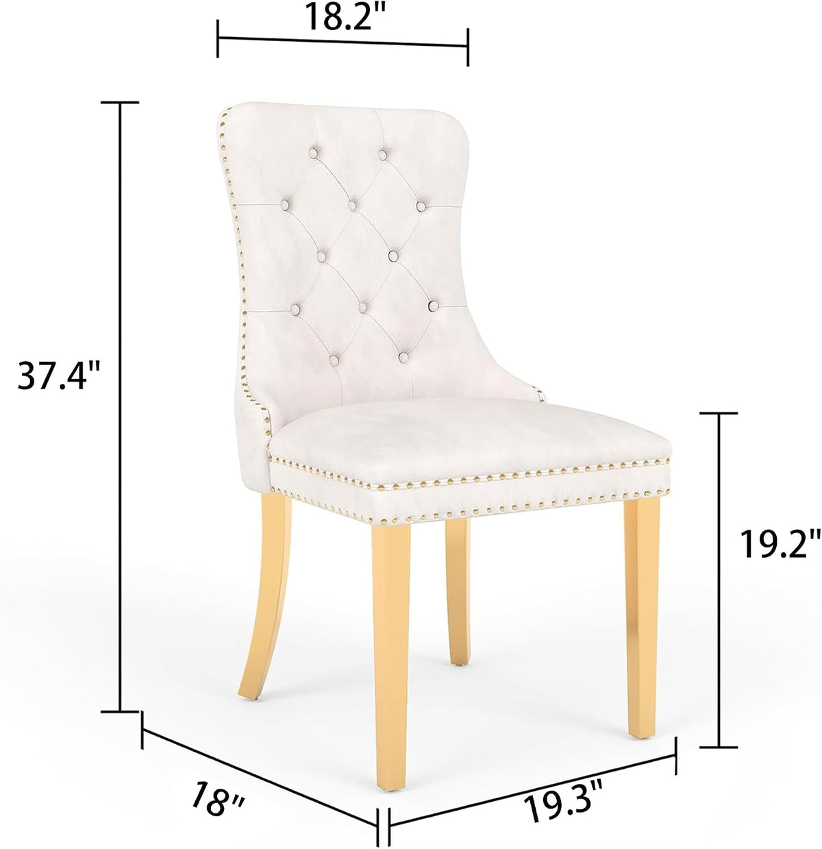 White Velvet Dining Chairs Set of 2, Mid Century Modern Kitchen & Dining Room Chairs, Fabric Tufted Dinning Chairs, Velvet Upholstered, Wing Back, Pull Ring, Stainless Steel Legs, Gold