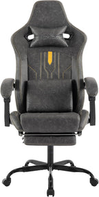 Gaming Chair with Footrest Ergonomic Computer Chair Massage Lumbar Cushion, Racing Video Game Chair Adjustable Rocker Recliner Executive Office Desk Chair Pu Leather for Adults, Grey