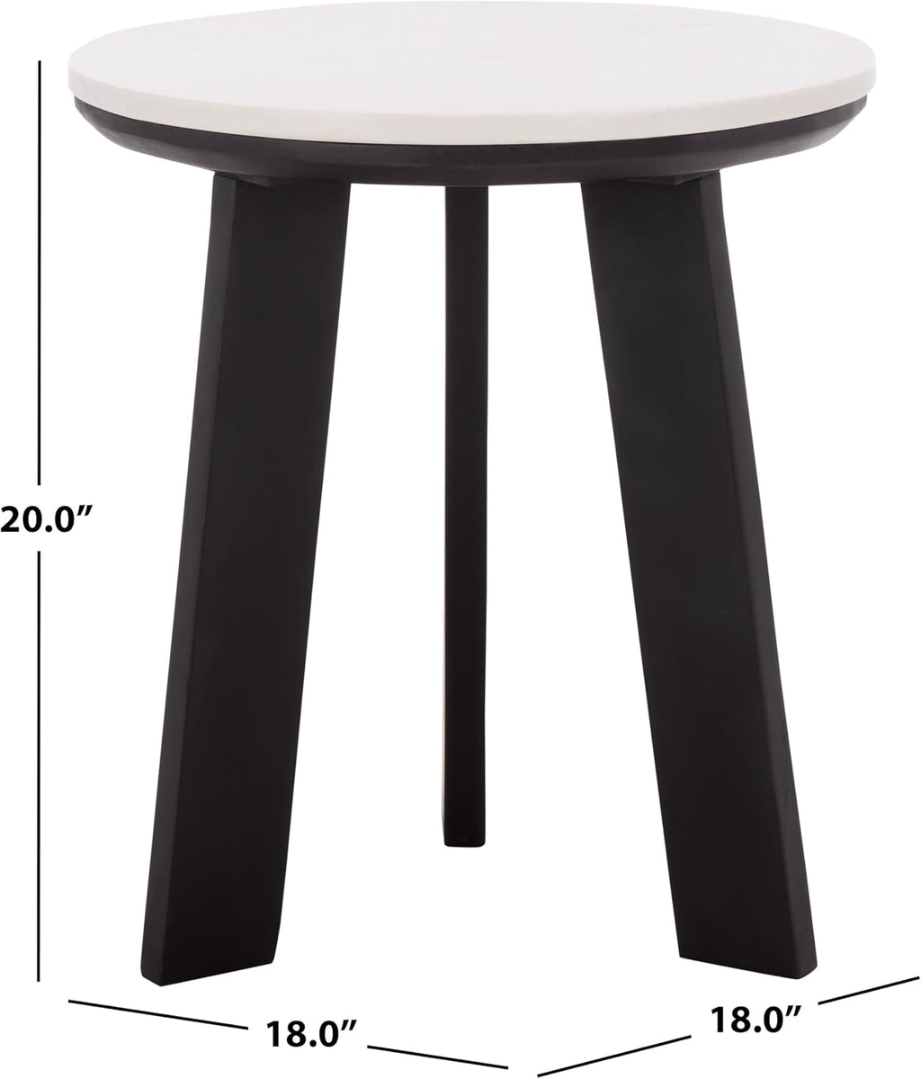 SAFAVIEH Home Collection - Sanji Marble Top Accent Table, Round Modern Side Table, White Marble & Black Base (ACC3737B)