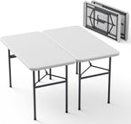 Folding Table, 2 Pack 4ft Folding Table with Foldable Steel Legs, Heavy Duty Plastic Foldable Table, Metal Frame, Support up to 400 lb, Portable for Banquet, Craft, Party, Indoor & Outdoor Use, White