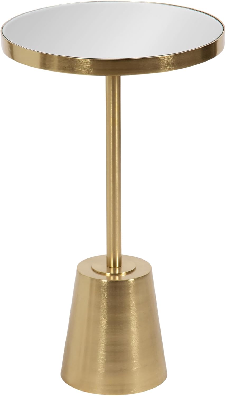 Kate and Laurel Tira Elegant Round Mirrored Side Table, 14 x 14 x 24, Gold, Modern Glam Circle End Table for Use as Bedroom Nightstand or Living Room Plant Stand Table