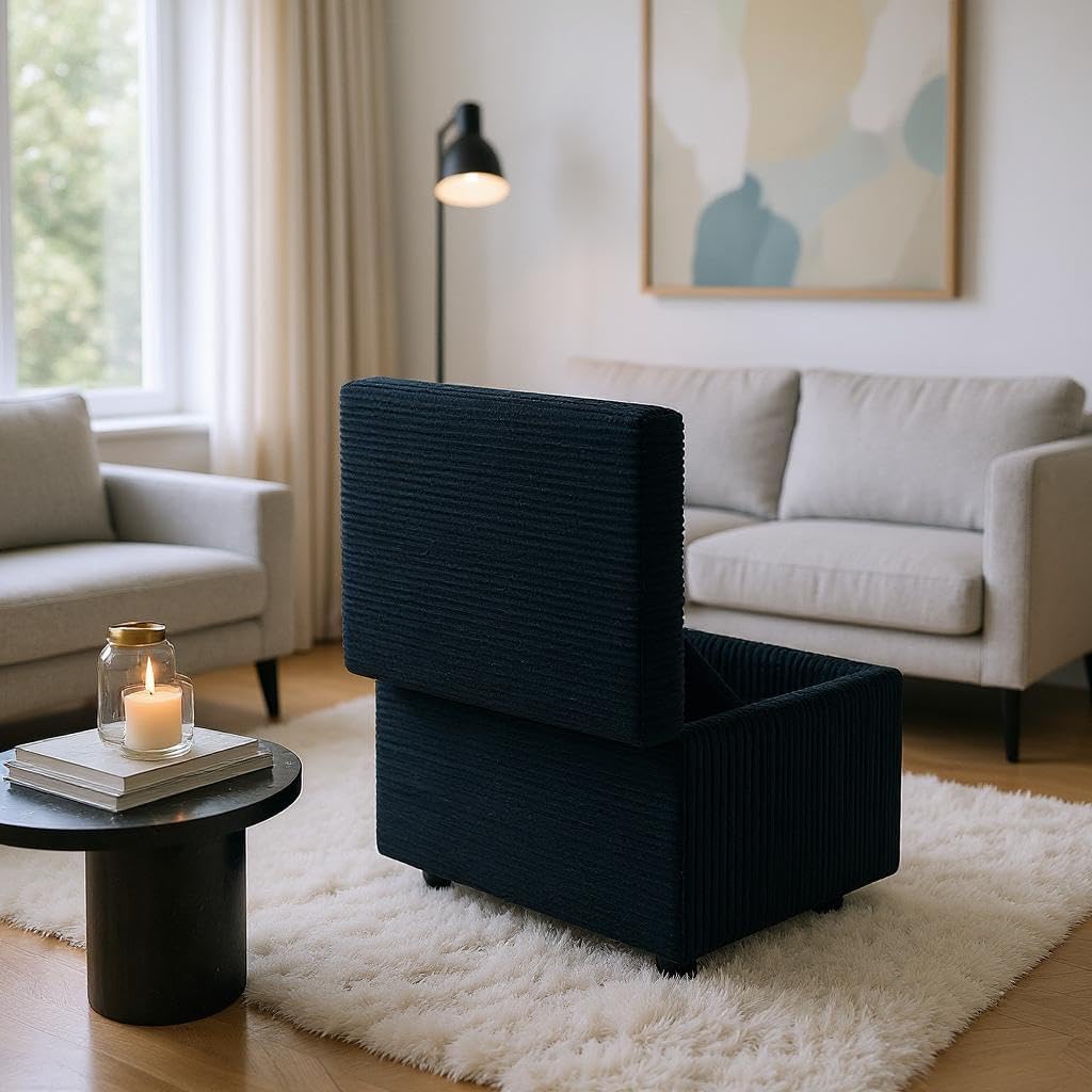 Corduroy Upholstered Storage Ottoman with Hidden Compartment and Soft Cushioned Top for Living Room or Bedroom