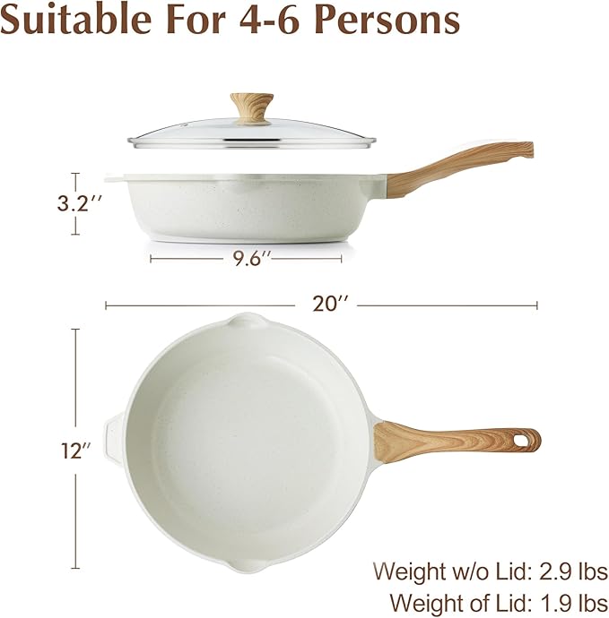 SENSARTE Nonstick Ceramic Saute Pan 12-Inch, Non-toxic Deep Frying Pan Skillet with Lid, Healthy Jumbo Cooker, Stay Cool Handle, Induction Compatible, PFOA & PFAS Free