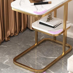 End Table, Modern Marble Side Table Sofa Table with Storage Shelf, Narrow Nightstand for Living Room Bedroom Office (Typ B, Gold-White)